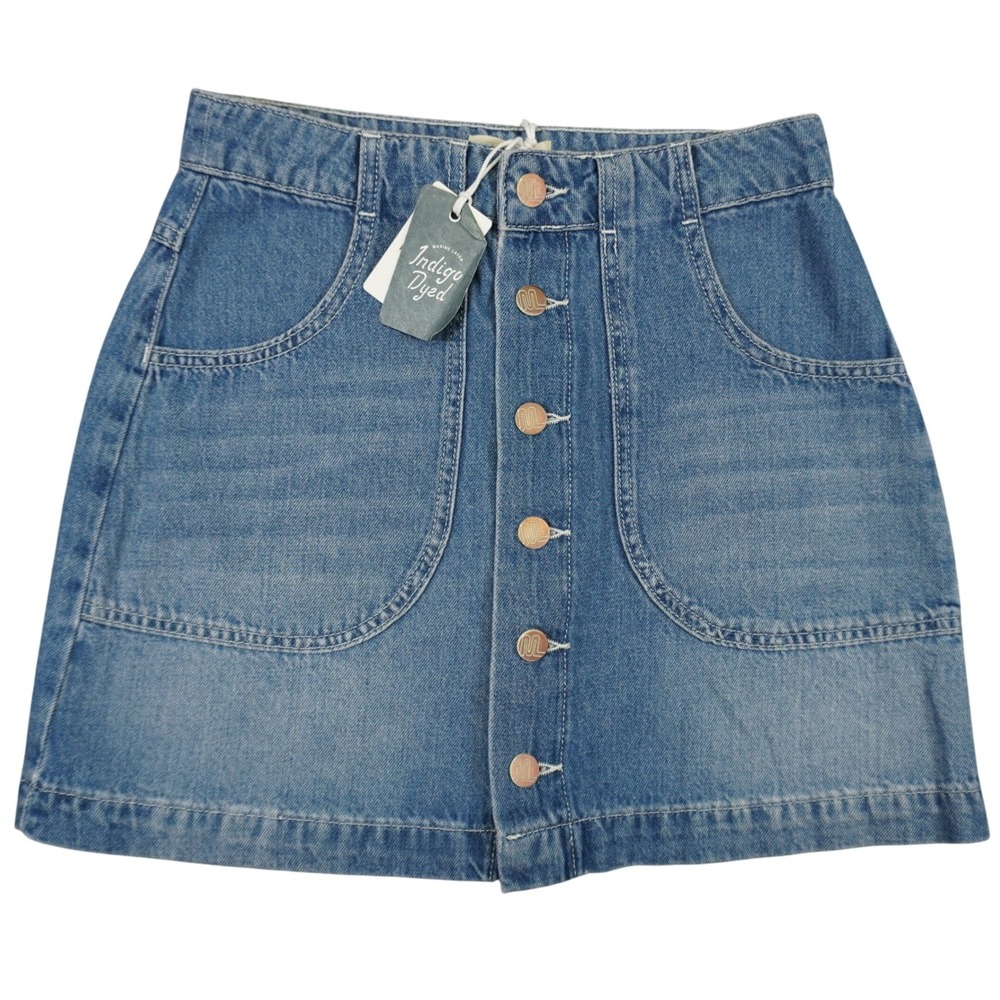 NEW Marine Layer Emilia Mini Skirt Women 4 Blue Denim Button Front Indigo‎ Wash